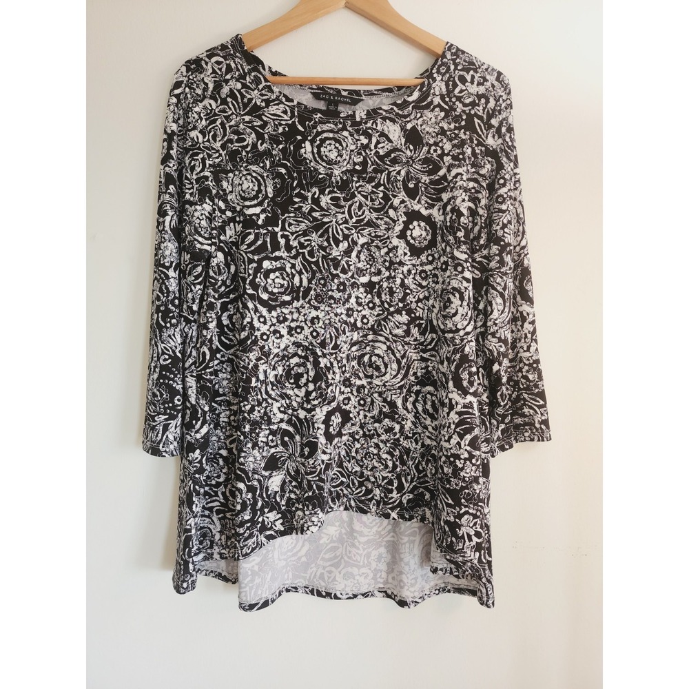 Zac & Rachel Women's Blouse Top Tunic 3/4 Sleeve Size L Floral Printed